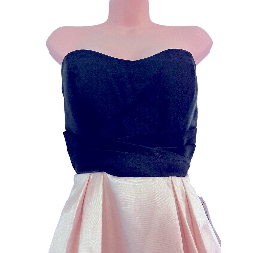 Teeze Me Corset Back Ball Gown Strapless Formal Maxi Peach Black Tie Prom Dress - Picture 10 of 16